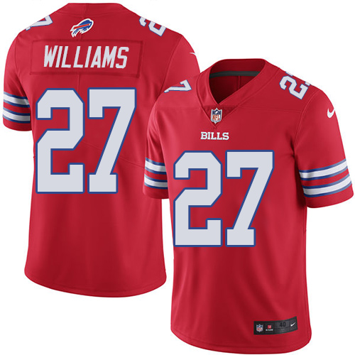 Men's Elite Duke Williams Nike Jersey Red - #27 Rush NFL Buffalo Bills